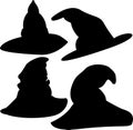 magic hats, silhouettes, unusual halloween silhouettes, halloween illustration, halloween clipart, vector silhouettes Royalty Free Stock Photo